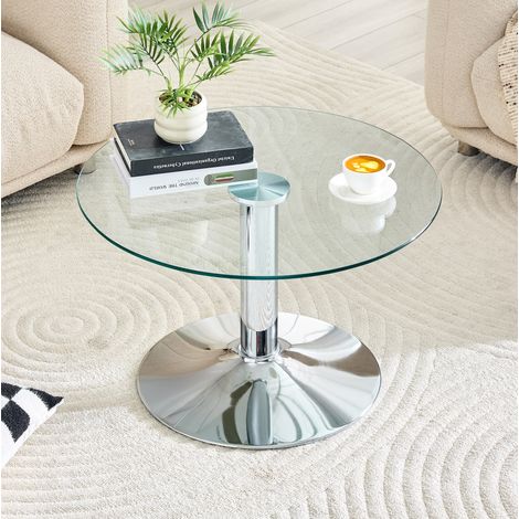 Tavolino rotondo 70x70x45 cm in vetro e metallo argentato - MEUBLIV (1/5)