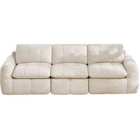 Modulares 3-Sitzer-Sofa aus Chenille, Ergonomische Sitzfläche, Ohne Montage, Rahmenlose Struktur, Beige (1/5)