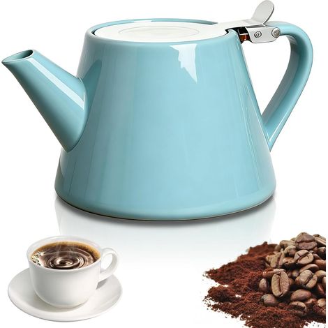 Théière en céramique avec insert passoire, 500 ml théière en porcelaine céramique avec passoire à thé en acier inoxydable, théière pour la maison et le bureau, infuseur à mailles fines en acier (1/5)