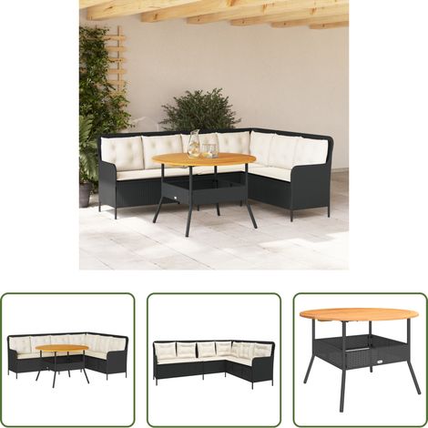 Gartentisch - 2-tlg. Garten-Sofagarnitur mit Auflagen Schwarz Poly Rattan (1/5)