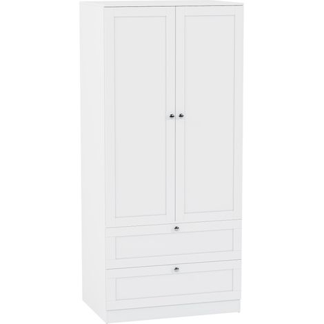 Altino 2 Door Wardrobe with 2 Drawers Bedroom Clothes Storage, White