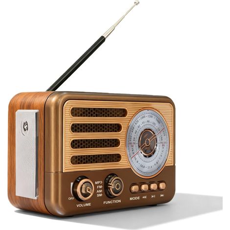 Poste Radio Rétro - 1 Unité - Plastique Marron - AM/FM/SW Bluetooth USB - Cuisine Chambre Bureau - 16,1x8,1x10,6 cm (1/5)