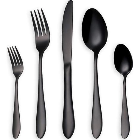 Ensemble de couverts / couverts noir brillant, ensemble de 5 cuillères à couteau en acier inoxydable pour(noir, 1 ensembles) (1/5)