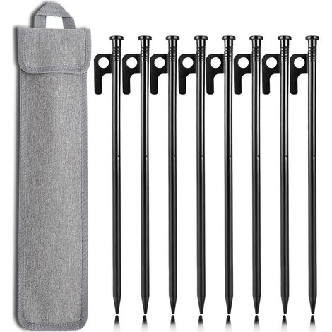 Piquet Tente Camping,Sardines de Fixation 25 cm, Jardin,Randonnée 8 Pièces Piquets de Tente Métalliques,Sardines Robustes en Acier Galvanisé avec Sac Transport,Piquet de Tente Sol Dur Camping (1/5)