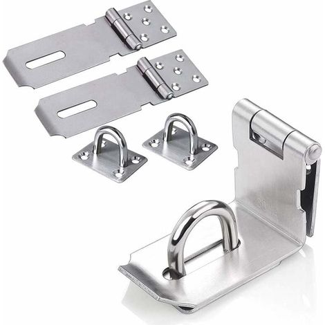 Cadenas Loquet de Porte Cadenas en Acier Inoxydable Moraillon Cadenas Verrou Porte Chambre Hasp Fermoir Verrou de Porte de Portail Verrou pour Portes Armoire Tiroir Placard-Argent,,2Pcs (1/5)
