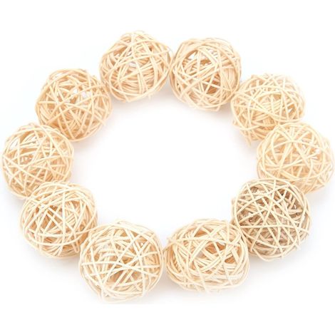 Perroquet Naturel, Jouets à Macher pour Perruche et Cacatoès, Boules de Rotin Suspendues Artisanat Bricolage (5 cm) 10 Pièces (1/4)