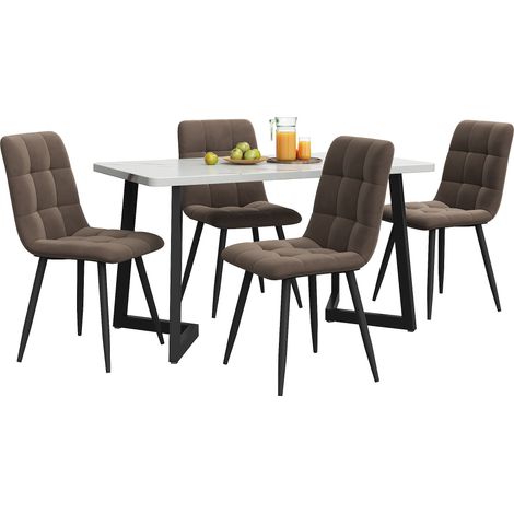 Ensemble salle à manger (lot, table à manger 117×68 cm avec 4 chaises), table rectangulaire, ensemble moderne pour cuisine, chaise de salle à manger en velours marron, pieds de table noirs