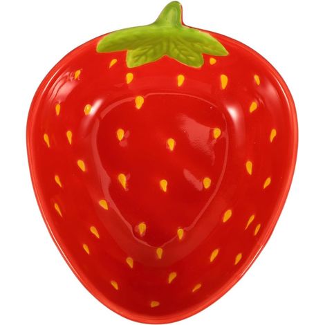 Bol à dessert en céramique JeiibrZui, motif fraise - 12 x 12 x 4 cm - Vaisselle durable pour fruits et salades - Rouge et blanc (1/5)