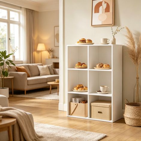 Étagère de rangement moderne, meuble cubique à étagères ouvertes, buffet de salle à manger, bibliothèque verticale autoportante, armoire de bureau ouverte (uniquement avec module cube). (1/5)