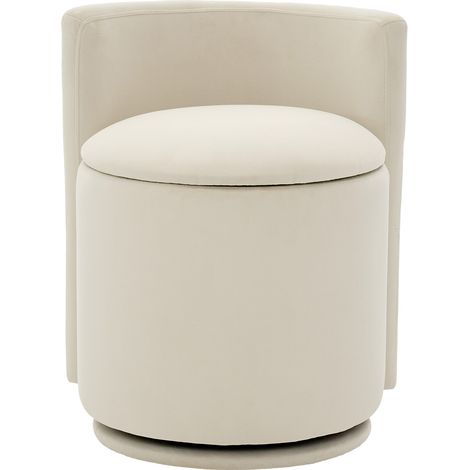 Tabouret de coiffeuse rotatif en velours beige avec rangement, dossier et coussin (1/5)