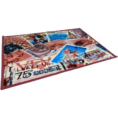 Tappeto moderno 57x80cm con base antiscivolo zerbino arredo per casa cameretta bagno bordeaux