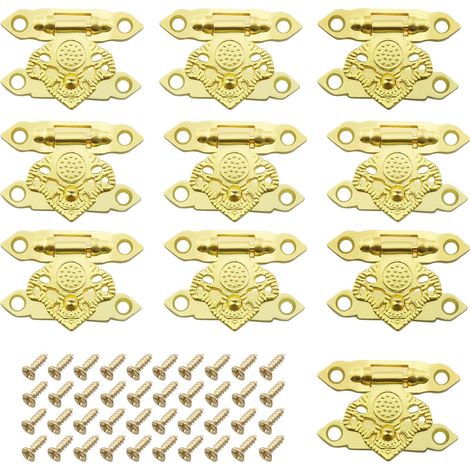 Lot de 10 fermoirs à boucle dorée, fermeture décorative, charnières de petite boîte, crochet de verrouillage ancien pour boîte en bois, tiroir, boîte à bijoux, bricolage, avec vis (1/5)