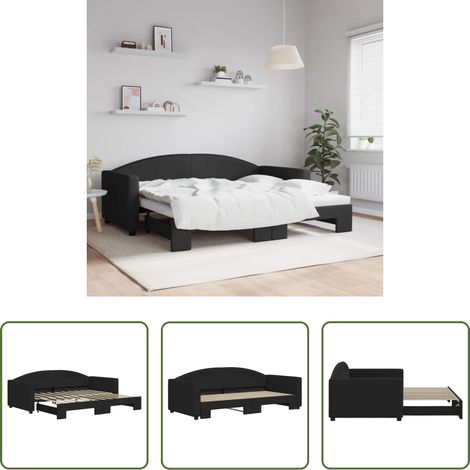 vidaXL Canapé transformable - Lit de jour avec lit gigogne noir 90x190 cm tissu (1/5)