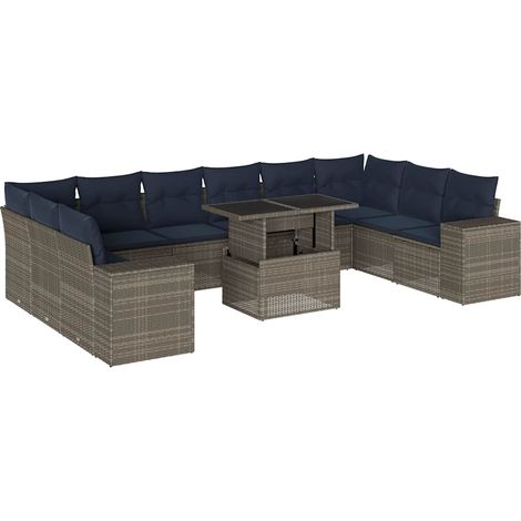 11-teiliges Gartensofa-Set mit Kissen, grau, Polyrattan vidaXL (1/5)