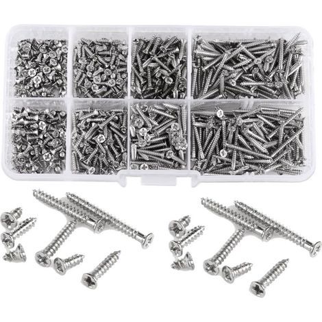 AIDUCHO Sortiment mit 800 M2 Phillips-Flachkopf-Blechschrauben – Kohlenstoffstahl – 4, 5, 6, 8, 10, 12, 16 und 20 mm – mit Aufbewahrungsbox (1/5)