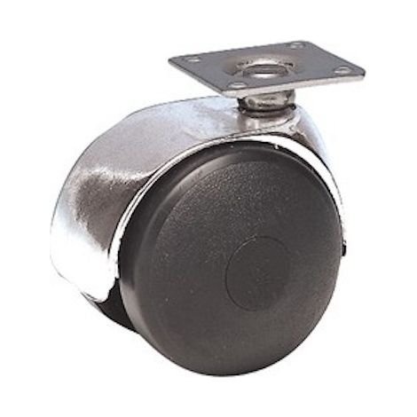 Roulette JUMELÉE pivotante Ø 50 mm CHROMÉE à platine 38x38 (1/2)