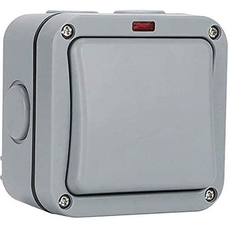Interrupteur extérieur étanche - Interrupteur de commande - Voyant lumineux - 20A - IP65 adapté pour jardin, atelier, balcon, gris (1/5)