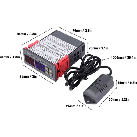 Contrôleur à double affichage numérique de température et d'humidité STC-3028 (12 V/24 V/110 V/220 V) pour l'aquaculture et l'éclosion, avec capteur intégré (1/5)