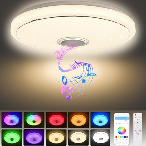 Plafonnier LED 38W avec Haut-parleur Bluetooth, Télécommande et Contrôle APP, Plafonnier LED avec Changement de Couleur RGB, Musique pour Chambre à Coucher, Chambre d'enfant, Salon (1/5)