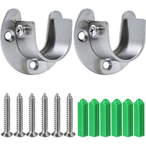 2 Pack Stainless Steel Wardrobe Rod End Caps, Heavy Duty U Bracket Flange, Easy to Install and Remove, 25mm (1/5)