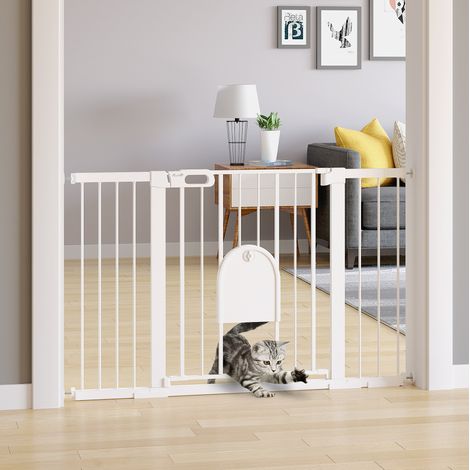 Barrera de seguridad extensible para mascotas 75-131 cm, a presión, blanca DESVIAE (1/5)