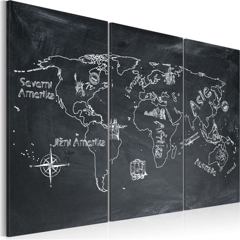 Quadro - Lezione di geografia (lingua ceca): trittico - 120x80 (1/4)
