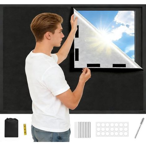 Tissu occultant avec Velcro - 145 x 300 cm - Occultant - Protection solaire - Rideau anti-UV - Tissu occultant thermique - Toile d'ombrage - Tissu occultant - Rideau occultant pour fenêtres - Noir (1/5)