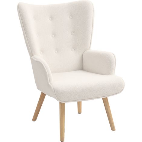 Lounge-Sessel mit Bouclé-Bezug, gesteppter und gepolsterter Sessel mit Holzbeinen, 71 x 74 x 96 cm, beige