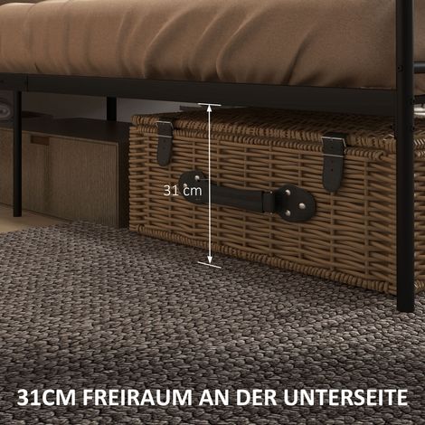Cadre de lit double 160x200 cm en acier avec lattes, espace de rangement intégré sous le sommier, couleur noire