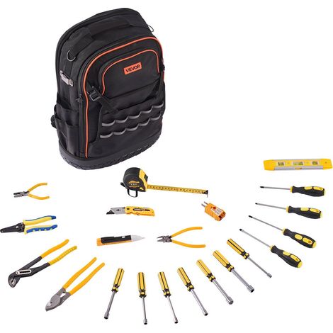 Sac à outils avec 65 poches, organisateur robuste pour outils avec compartiment pour ordinateur portable, électriciens et (1/5)