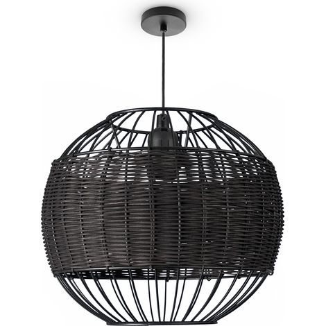 Paco Home Rattan Pendelleuchte Wohnzimmer Tischleuchte Boho Käfig Lampe Nachttisch Metall Schwarz (Ø30cm), Pendelleuchte - Typ 3