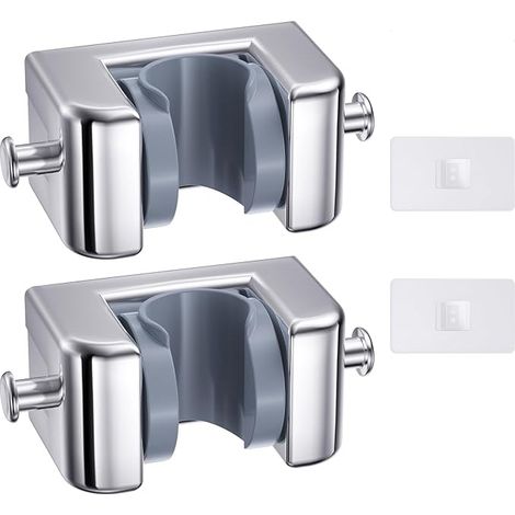 (2 Stück Adhésif Support Pommeau de Douche mit 2 Häkeln, Reglable Murale, Universel Support Douchette Sans Percage (1/5)