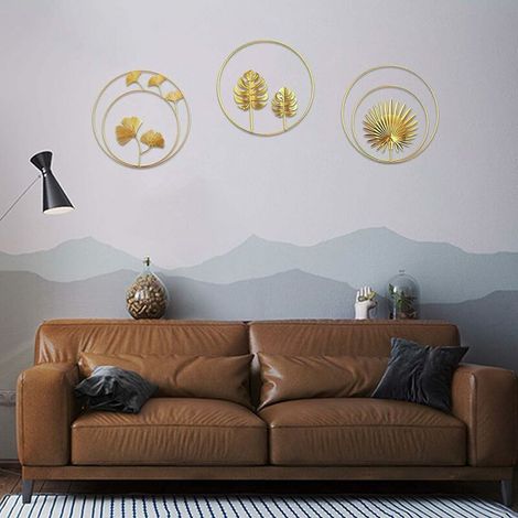 Fer Mural Sculptures, 3Pcs Décoration Murale en Métal Fer Ornements Murale en Feuille de Tortue et Feuille de Palmier pour Bureau à Domicile Salon Décoration Dhôtel (3pcs) (1/4)