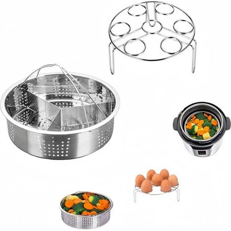 Juego de vaporera para olla a presión eléctrica, Cesta vaporera de acero inoxidable, Cesta vaporera de metal para cocina, 21 cm (1/5)