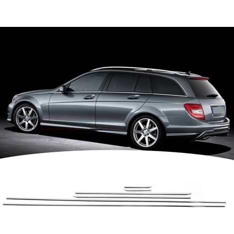 Ensemble de 6 pièces de garnitures d'aile et de bas de porte (surdimensionnées) pour Mercedes-Benz Classe C W204 (2008-2014), finition électroplaquée adhésive.