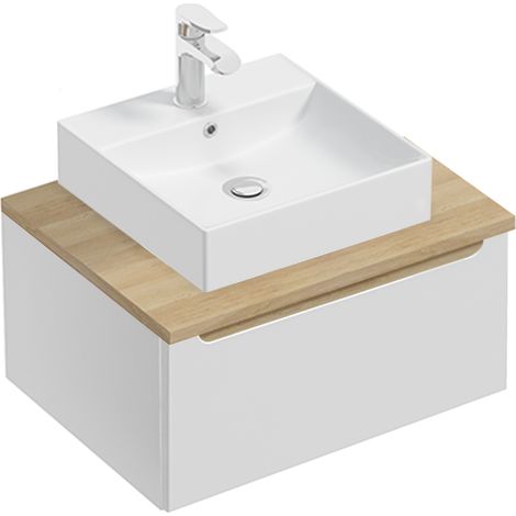 Meuble simple vasque 60cm 1 tiroir Livia Blanc et Bois