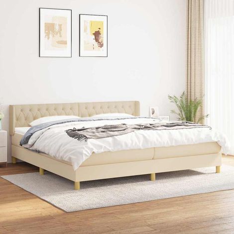 Sommier à lattes de lit avec matelas Crème 200x200 cm Tissu (1/5)