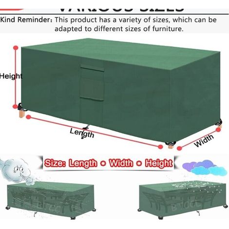 Telo di copertura rettangolare per mobili da giardino, telo quadrato in tessuto Oxford per patio con prese d'aria, antivento, impermeabile, antipolvere, per tavolo e sedie - Verde 200x200x85cm (1/4)