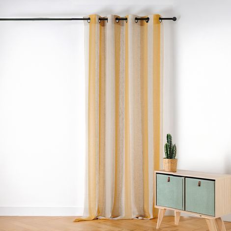 Voilage en voile rayé Jaune 140x280 cm (1/3)