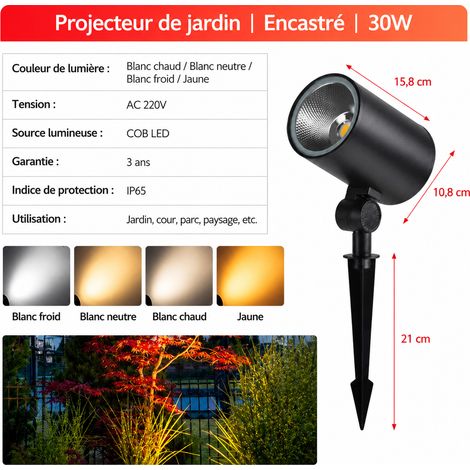 Projecteur LED Extérieur 30W Modèle A Spot sur Piquet Jardin Pelouse IP65 30w-a réf 8676 660 g – Livraison gratuite