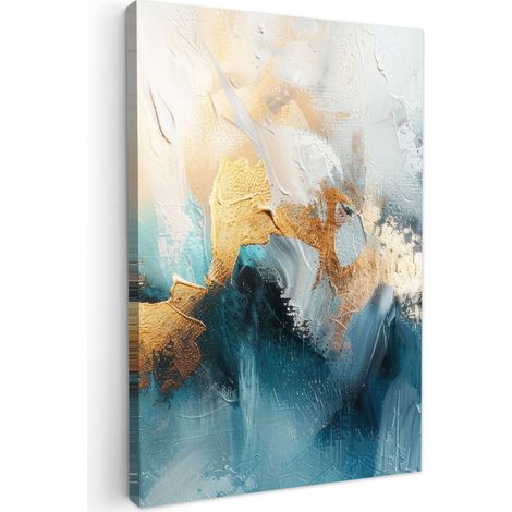 CUADRO EN LIENZO Abstracto - Arte - Oro - Azul Lienzo Para Dormitorios 60x90 cm