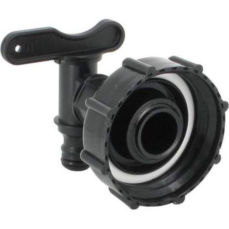 Robinet pour réservoir d'eau - - Connexion S60X6 - HDPE - Filetage intérieur S60X6 60 mm - Sortie Ø15 mm (Gardena) (1/4)