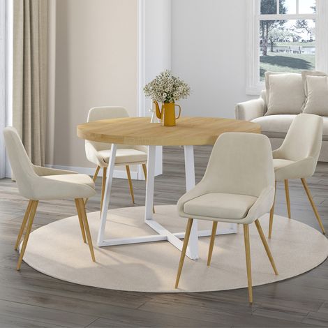 Lote de 4 sillas de comedor THALYA de terciopelo beige con patas y reposabrazos de efecto madera (1/5)