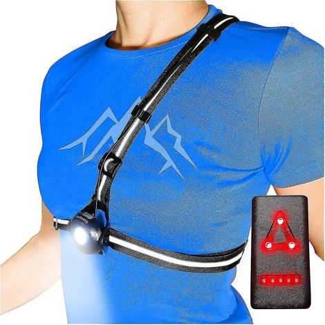 Brustlampe für Läufer und Jogger mit verstellbarem Lichtkegel und Reflektor, wiederaufladbare LED-Fahrradlampe per USB (1 Stück, schwarz) (1/5)