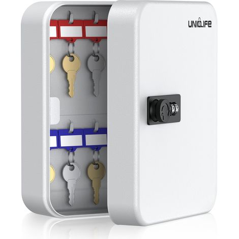 Armoire à clés avec 20 positions et serrure à combinaison, réinitialisable, boîte de rangement en acier, organiseur de clés avec étiquettes porte-clés colorées, autocollants (1/5)