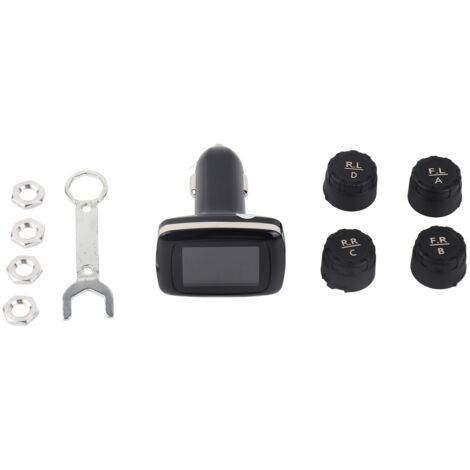 Terisass TPMS DC 12 V Voiture 433.92 MHz Système de Surveillance de la Pression des pneus Cigarette Allume Affichage avec 4 Pcs Kit de Capteurs Externes Universel C-100 tpms Voiture+Tire Pressure Mon (1/4)