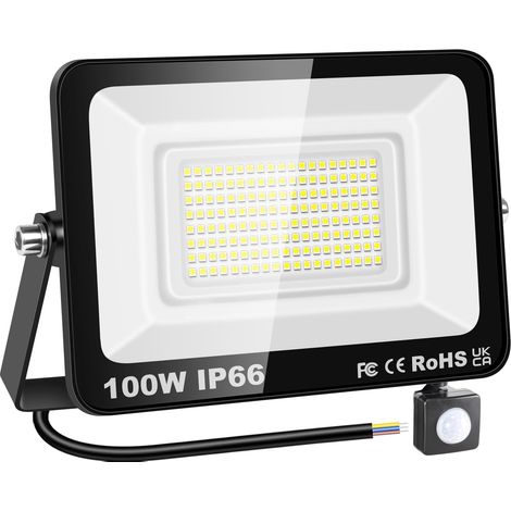 Lampe d'extérieur avec détecteur de mouvement 100W, projecteur LED 10000lm, lumière blanche 6000K, éclairage de sécurité étanche IP66 pour jardin, garage, cour, terrain de sport, patio, porche