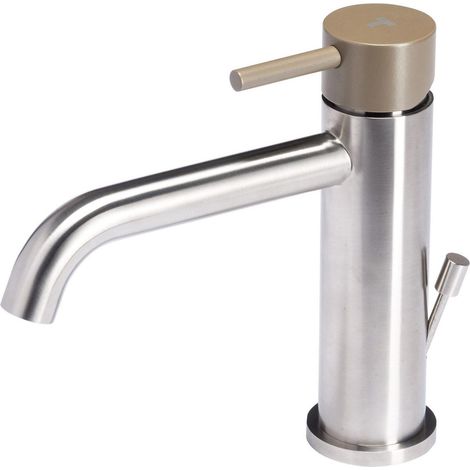Rubinetto Miscelatore Monocomando Lavabo con Scarico in Acciaio Inox Maniglia Deserto (1/2)