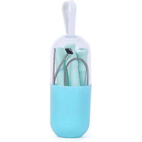 Paille pliable réutilisable en silicone avec étui de transport et goupillon de nettoyage (1/5)