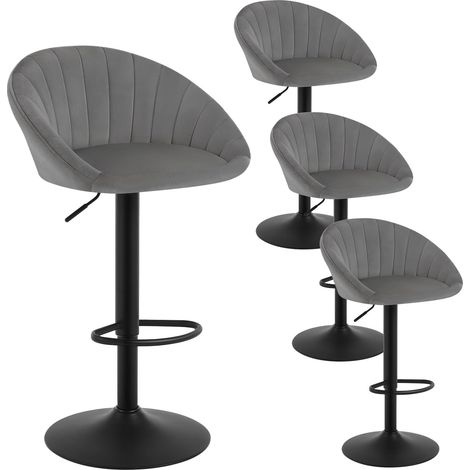 Lot de 4 Tabouret de Bar WOLTU, Chaise de Bar Pivotante Réglable en Hauteur, Tabouret Cuisine en Velours et métal, Gris foncé (1/5)